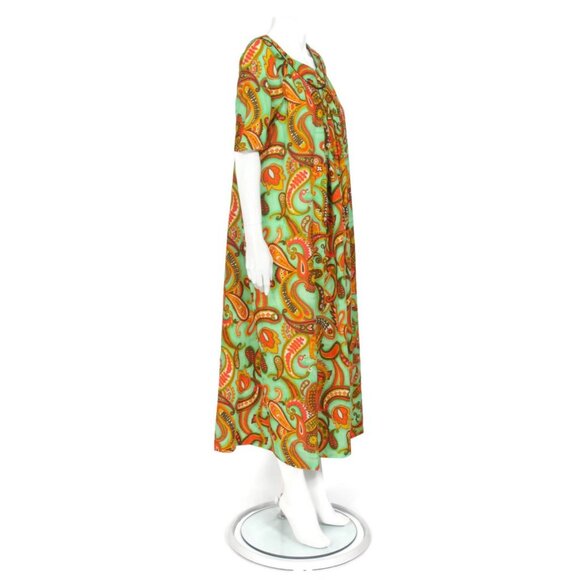 Vtg Made in Hawaii Maxi Dress Floral Psychedelic 60s 70s Bright Green Muumuu 125 - Picture 3 of 5